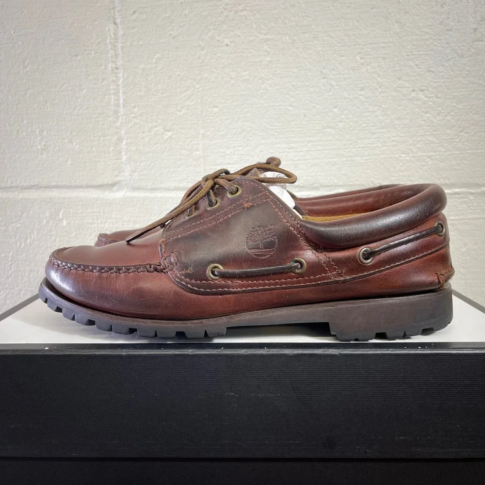 Timberland 3-Eye Classic Lug Boat Shoes Burgundy Leather Men's Size 8 D